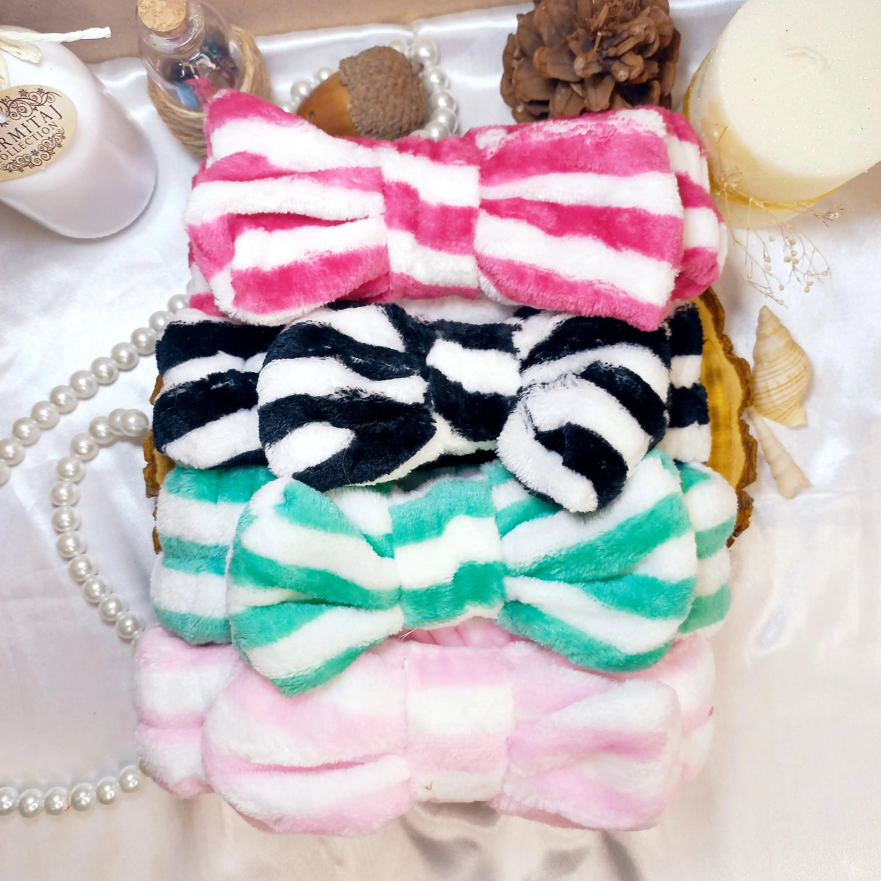 هدبند حوله ای دخترانه مدل راه راه