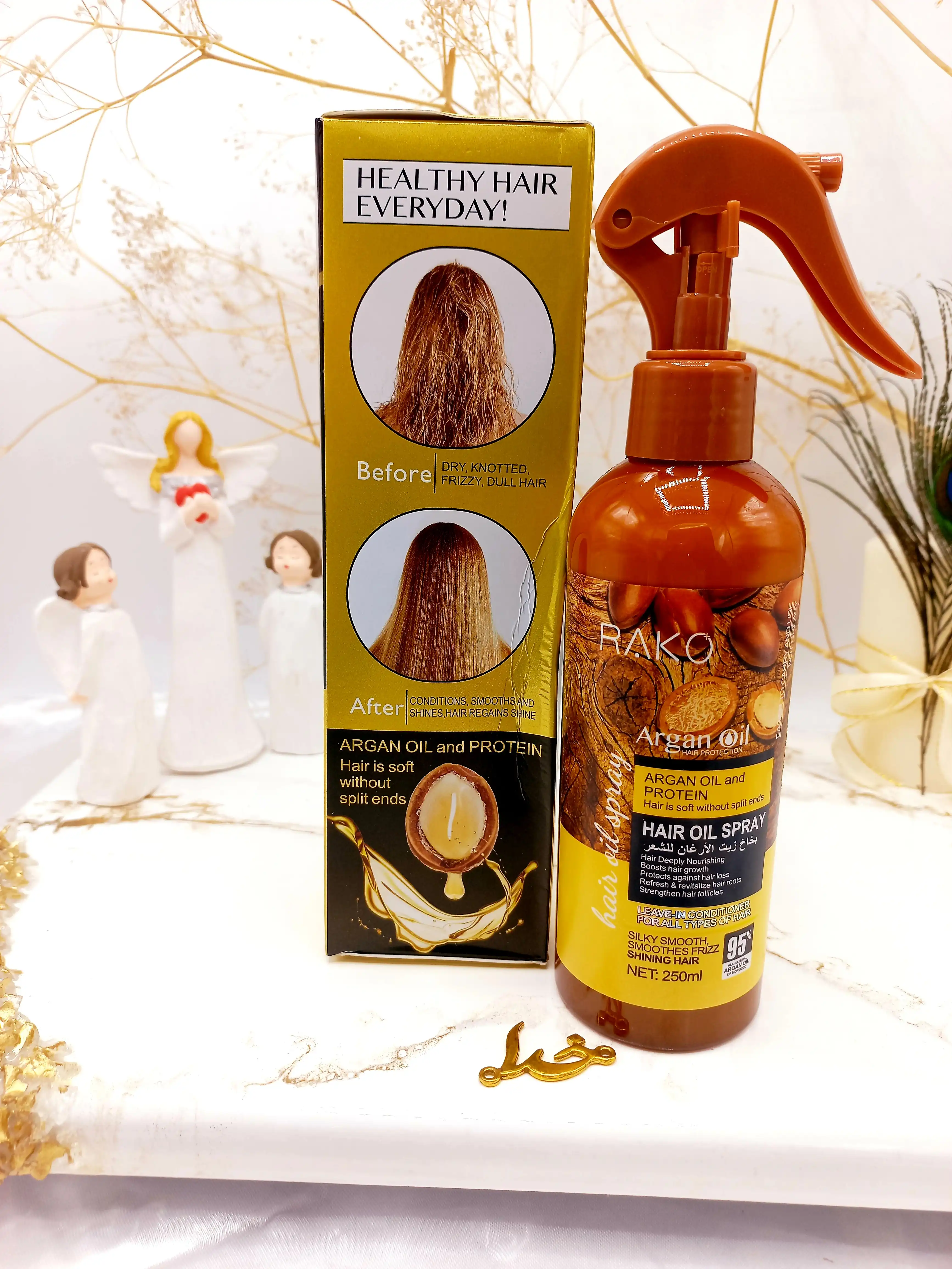 اسپری دو فاز مدل روغن آرگان پروتئین حجم 250 میل برند راکو RAKO اصلی کد RK1049