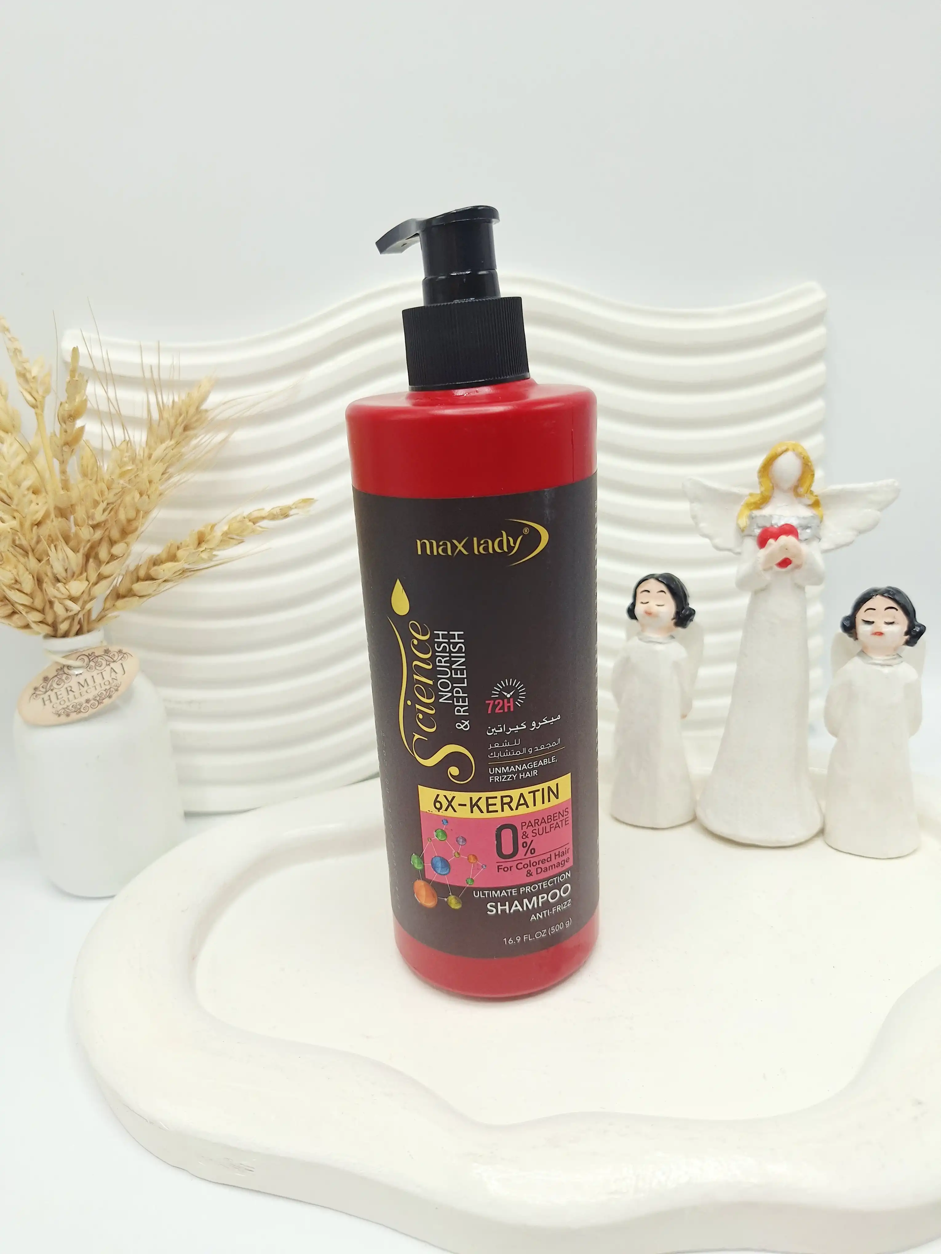 شامپو تقویت کننده و ضد ریزش مو مناسب  موهای مجعد و گره خورده برند مکس لیدی حجم 500 میل اورجینال کد 5963 (بدون کارتن)