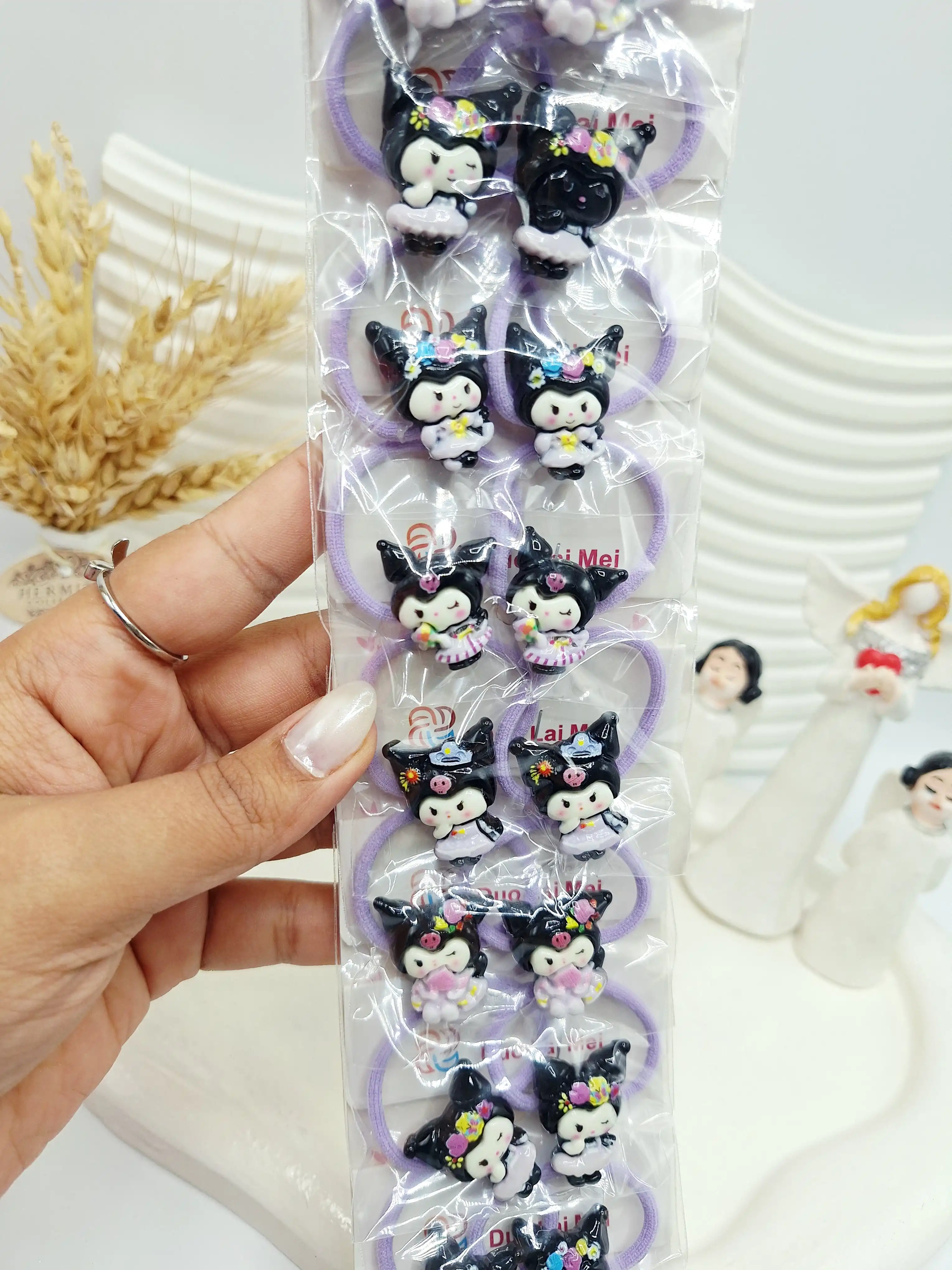 ست 10 تایی کش مو 2 تایی بنفش طرح کرومی مشکی