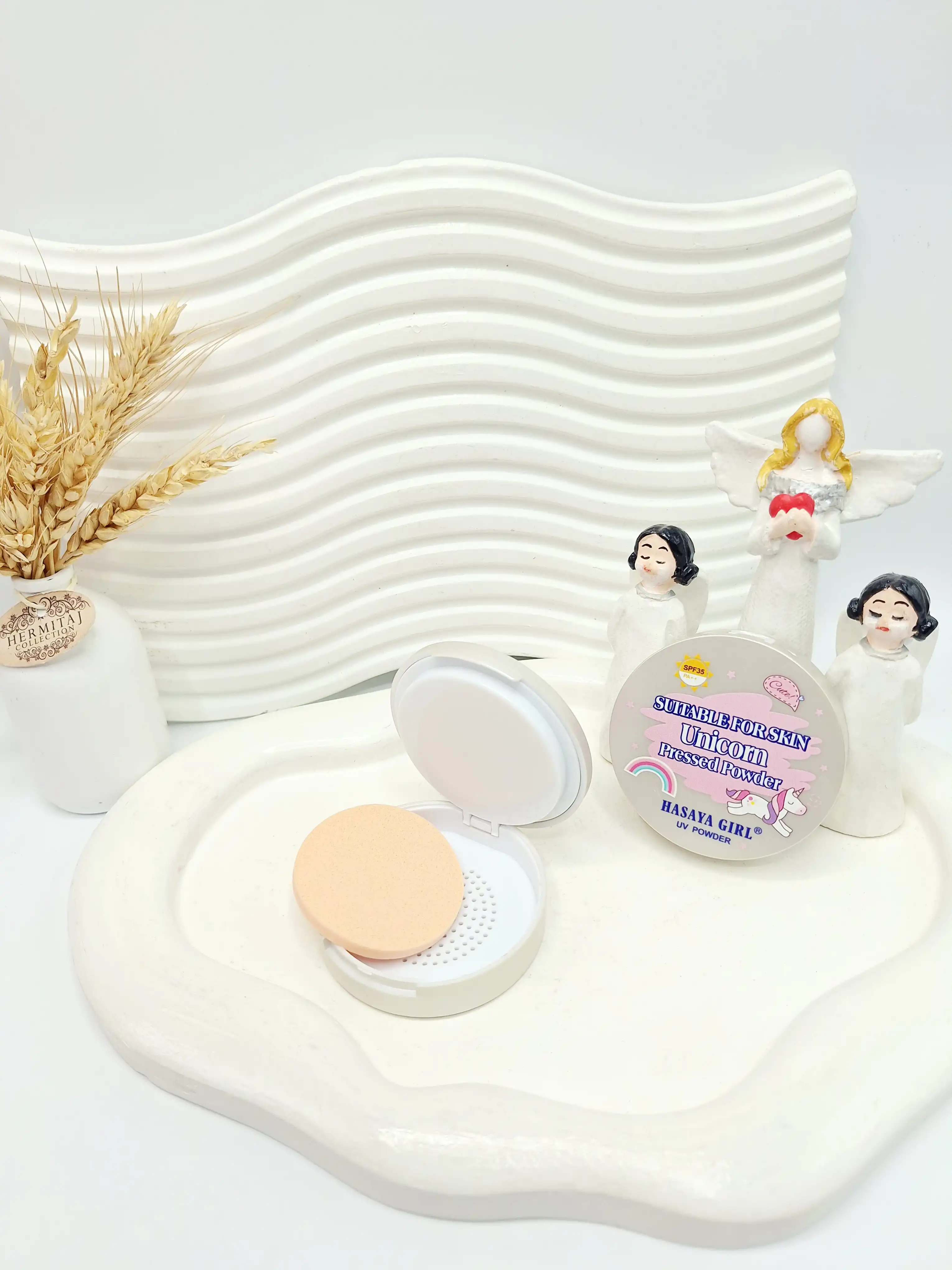 پنکک پودر فشرده مات کننده و کنترل کننده چربی طرح یونیکورن HASAYA GIRL کد 3823