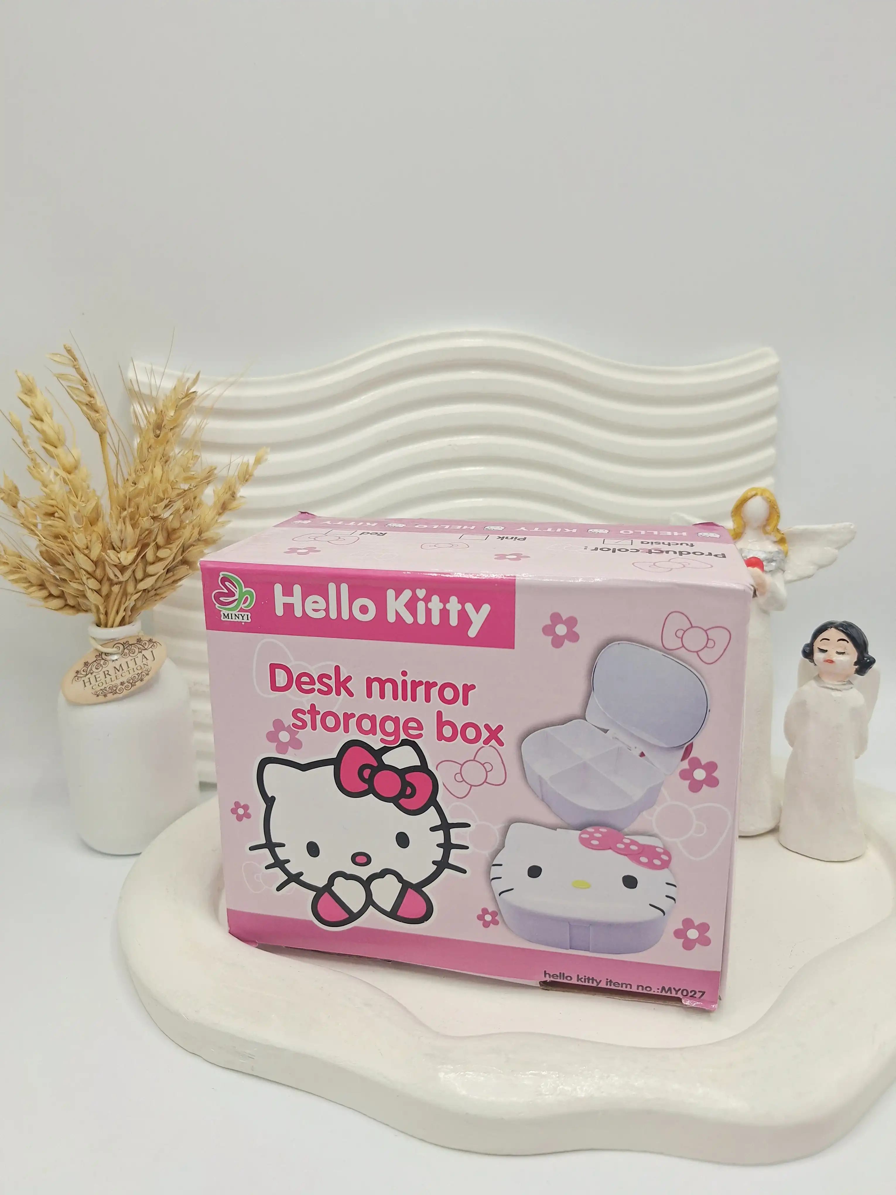 جعبه نگهداری رومیزی و آینه دار هلو کیتی کد 0399